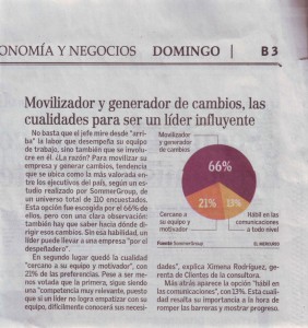 “Movilizador y generador de cambios, las cualidades para ser un lider influyente”, El Mercurio, Economia y Negocios, 05/05/2013