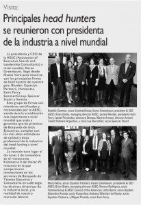 “Principales head hunters se reunieron con presidenta de la industria a nivel mundial” Vida empresarial, El Mercurio 4/11/15