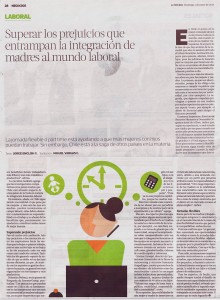 “Superar los prejuicios que entrampan la integración de madres al mundo laboral”, Negocios, La Tercera, Domingo 01/06/14