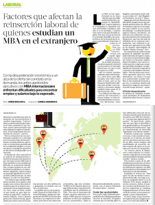 “Factores que afectan la reinserción laboral de quienes estudian MBA en el extranjero”, Negocios, La Tercera, domingo 13/03/16